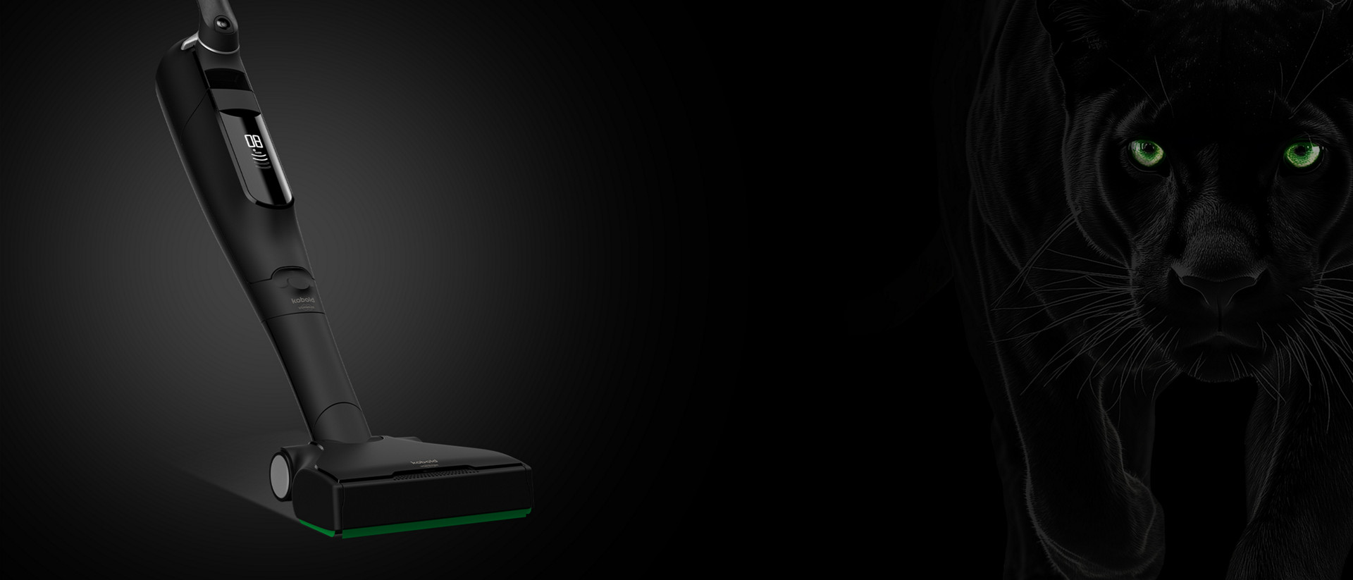 Panther schleicht im Dunkeln um Kobold Staubsauger schwarz