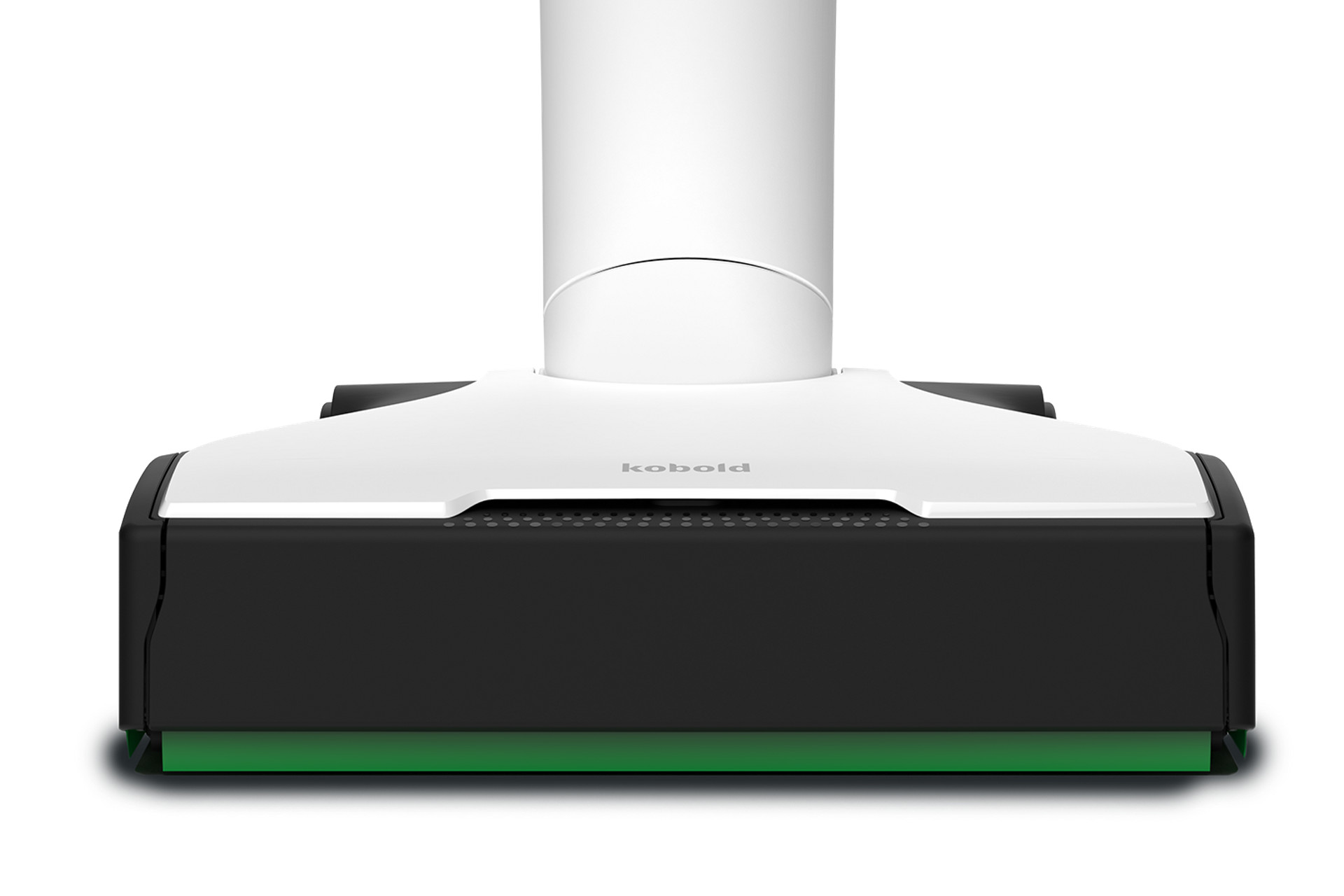 Kobold VK7 com EB7, vista frontal, acabamento branco e preto com detalhe verde.