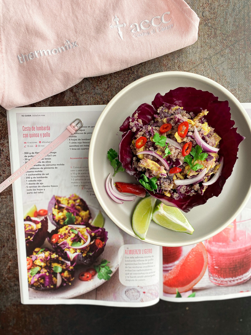  Thermomix® trucos de cocina recetas cesta de lombarda con quinoa y pollo 2