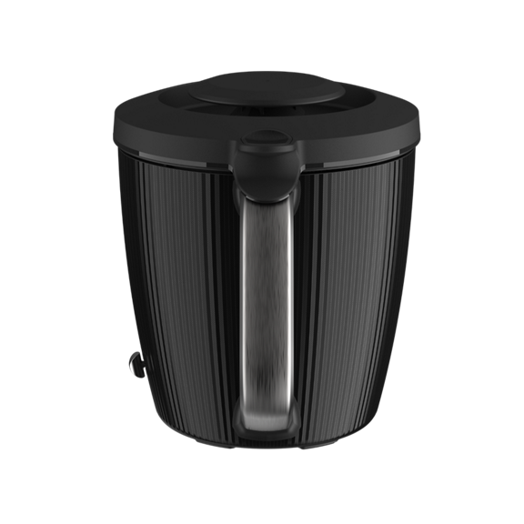 Taça preta para Bimby TM7 em posição vertical com pega e tampa visíveis