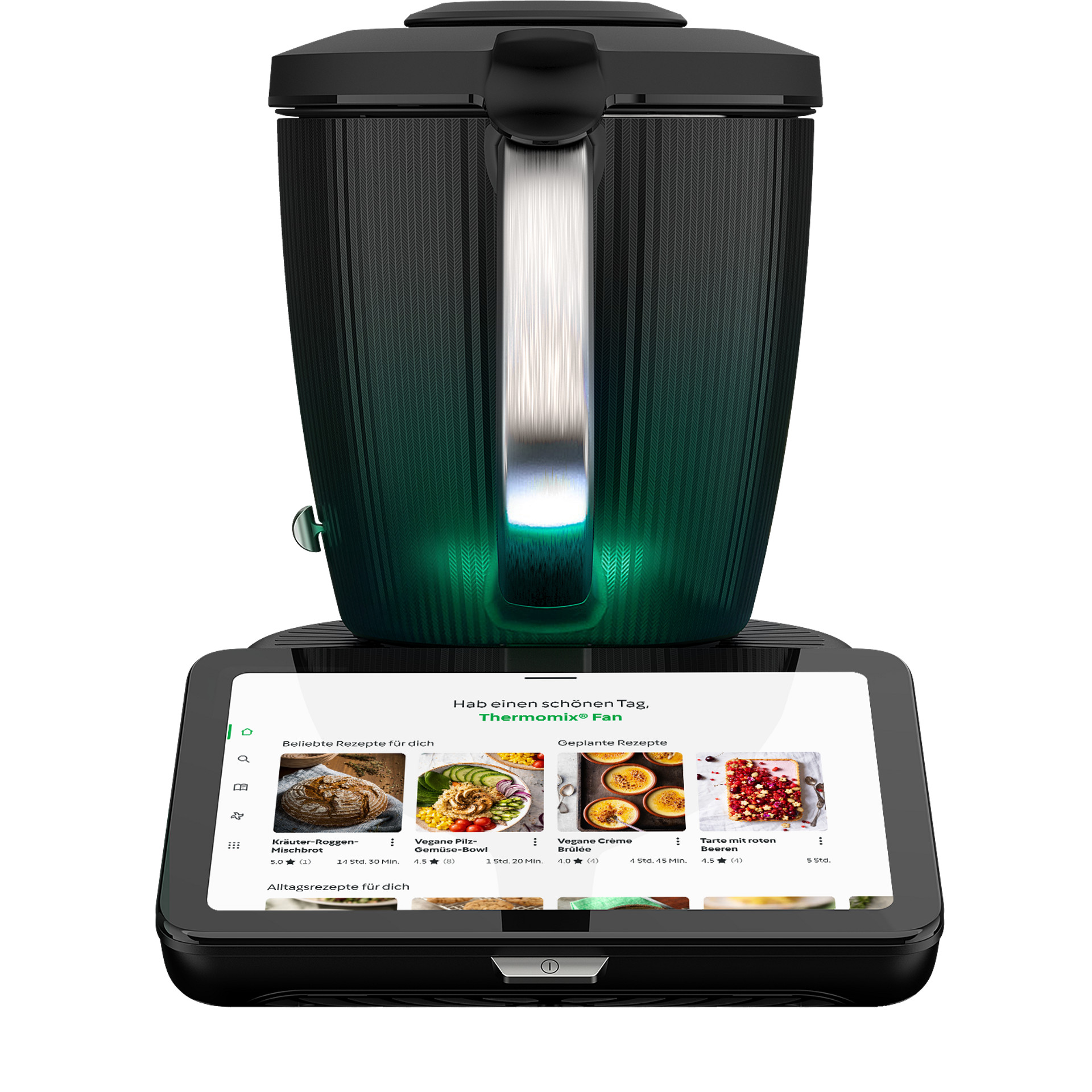 Der Thermomix® TM7 mit grünem Licht und Cookidoo® im Display