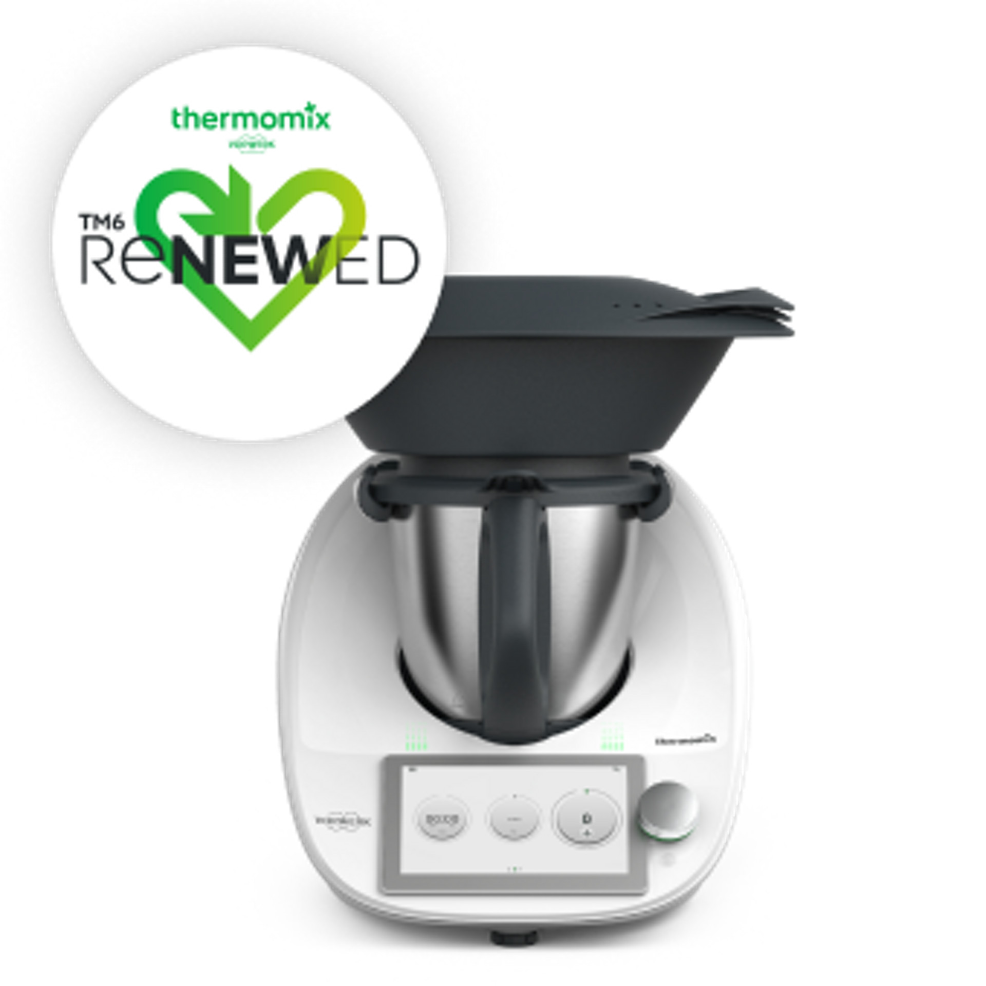 Thermomix® TM6 mit Varoma und Renewed-Siegel oben links angezeigt.