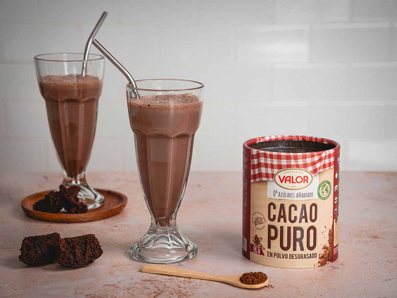 Batido de brownie de chocolate con Cacao Puro en polvo desgrasado Valor.