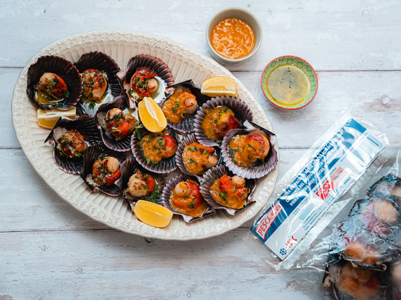 Vieiras con dos salsas