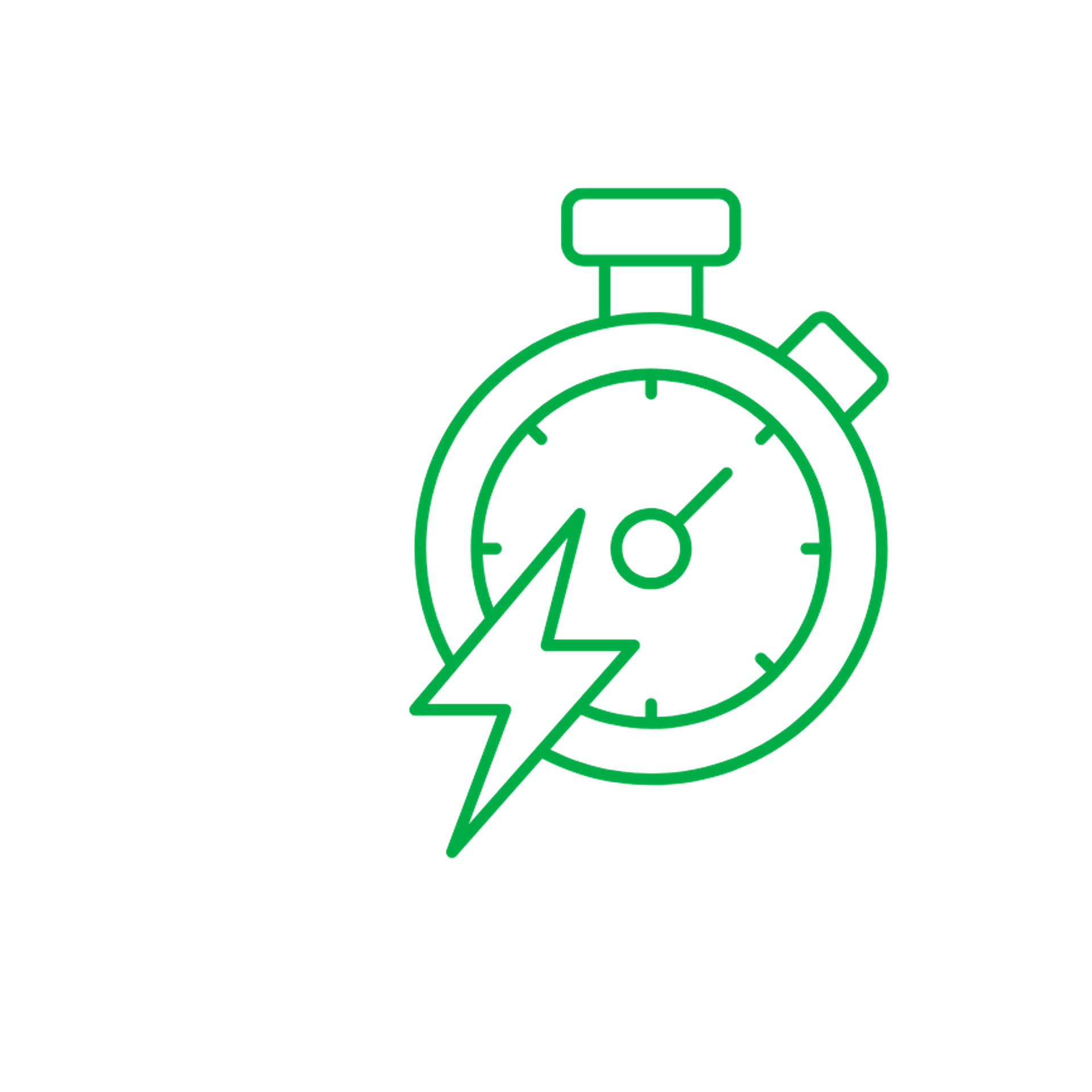 Icône de chronomètre vert avec un éclair, symbolise la rapidité ou l'énergie rapide.