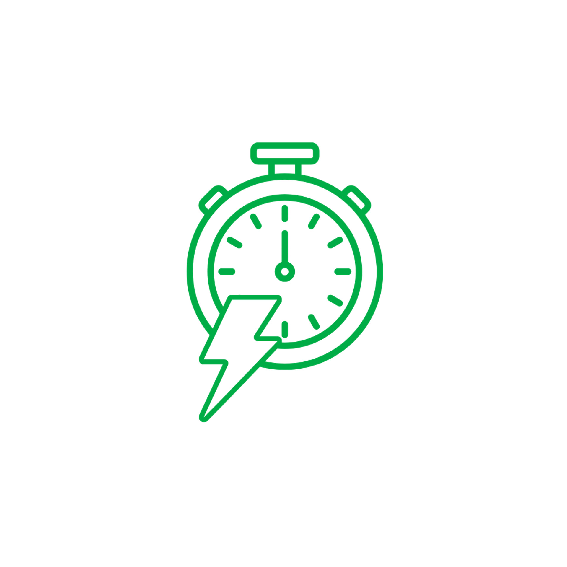 Chronomètre vert avec un éclair, symbolise la rapidité ou la charge rapide.