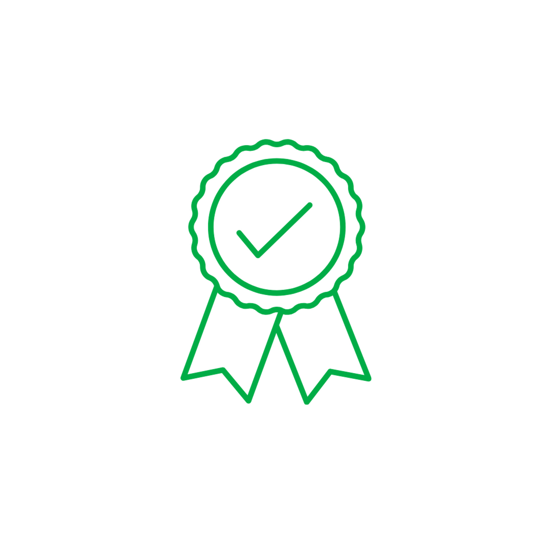 Ruban de récompense vert en contour avec coche au centre, symbolisant la qualité ou la certification.