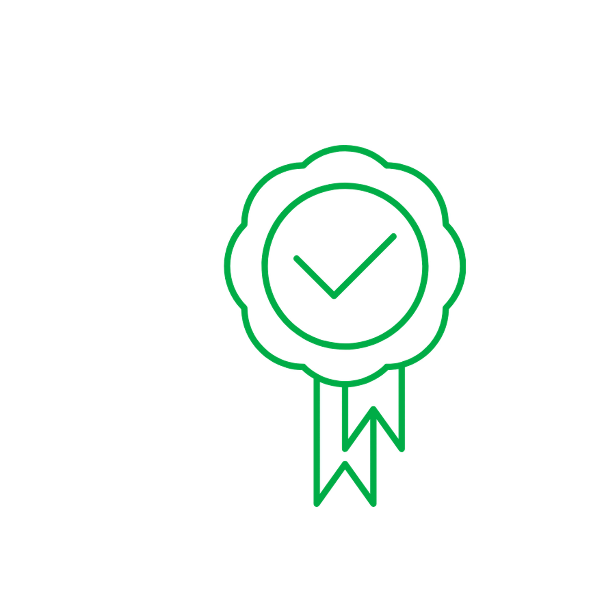 Icône de badge vert avec coche et ruban, symbole d'assurance qualité ou de certification.