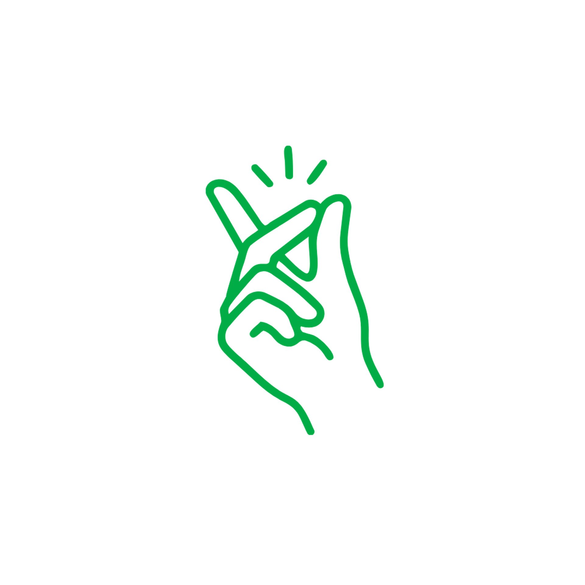 Main verte en contour claquant des doigts, lignes au-dessus, évoquant la simplicité ou action rapide.