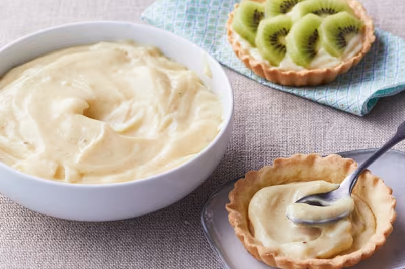 Photo montrant une crème pâtissière réalisée au robot pâtissier Thermomix