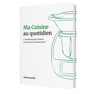 Livre de recettes Ma Cuisine au quotidien avec un dessin vert du Thermomix TM6 sur la couverture