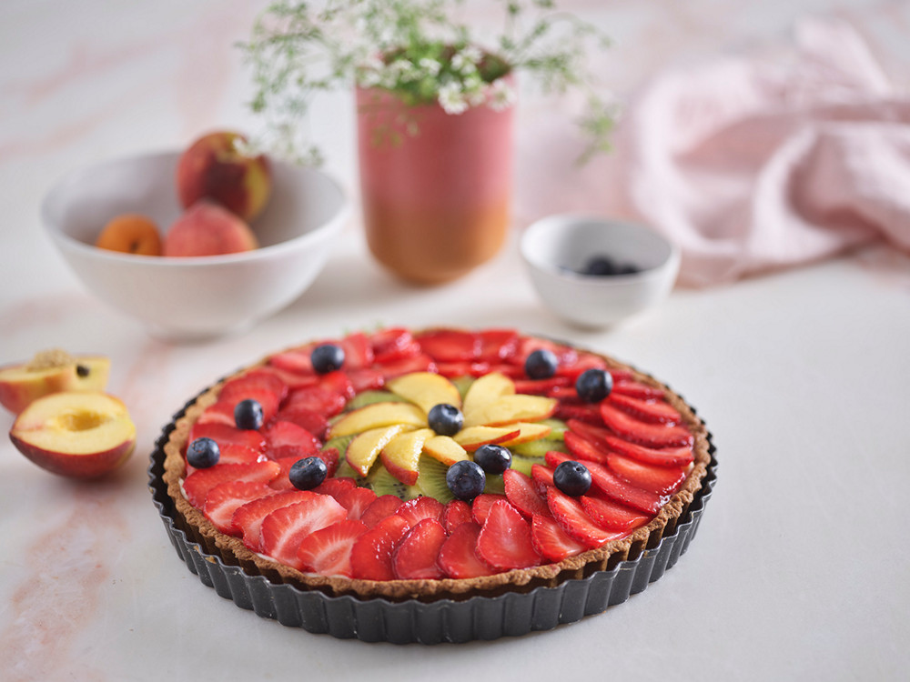 Tarte aux fraises, pommes, myrtilles