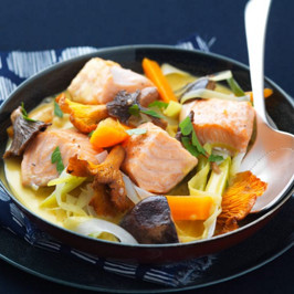 Blanquette de saumon aux champignons des bois