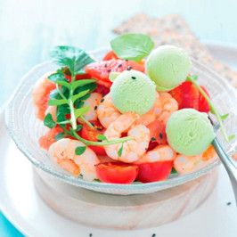 Recette glace au Thermomix Salade pamplemousse-crevettes, glace au wasabi