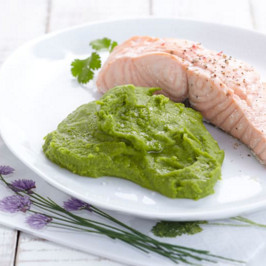 idée recette printemps Saumon vapeur et purée de petits pois