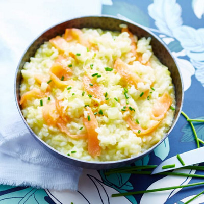 Risotto au poireau et saumon fumé