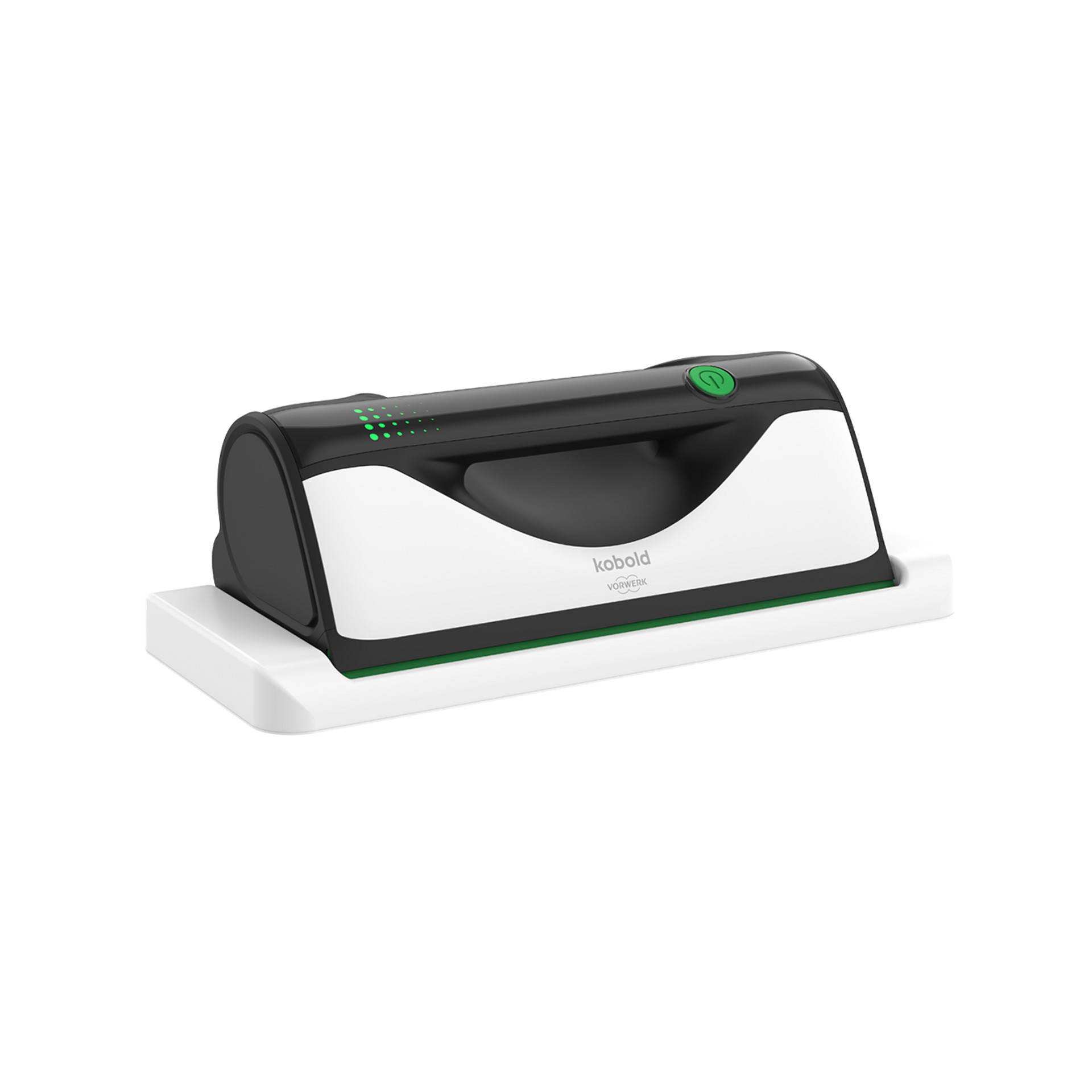 Nettoyeur de vitres Kobold VG100 sur sa station de charge vue latérale