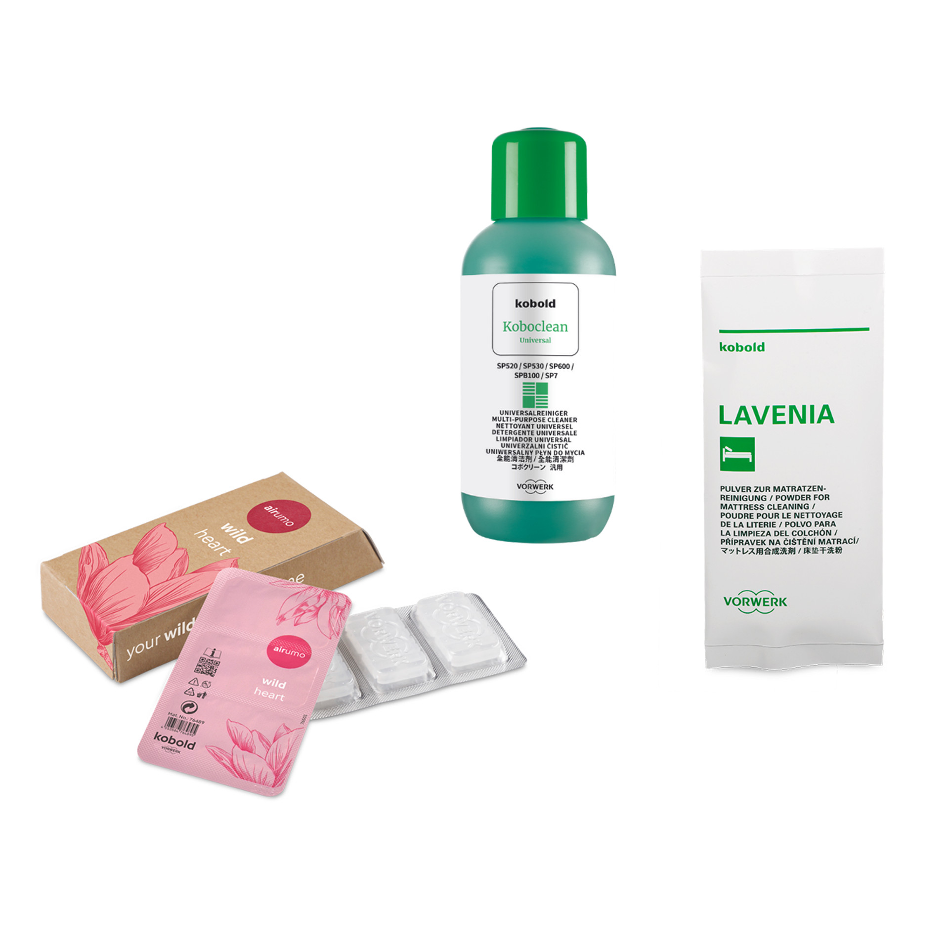 Produits de nettoyage Kobold Vorwerk Koboclean poudre Lavenia pour matelas et parfum Airumo
