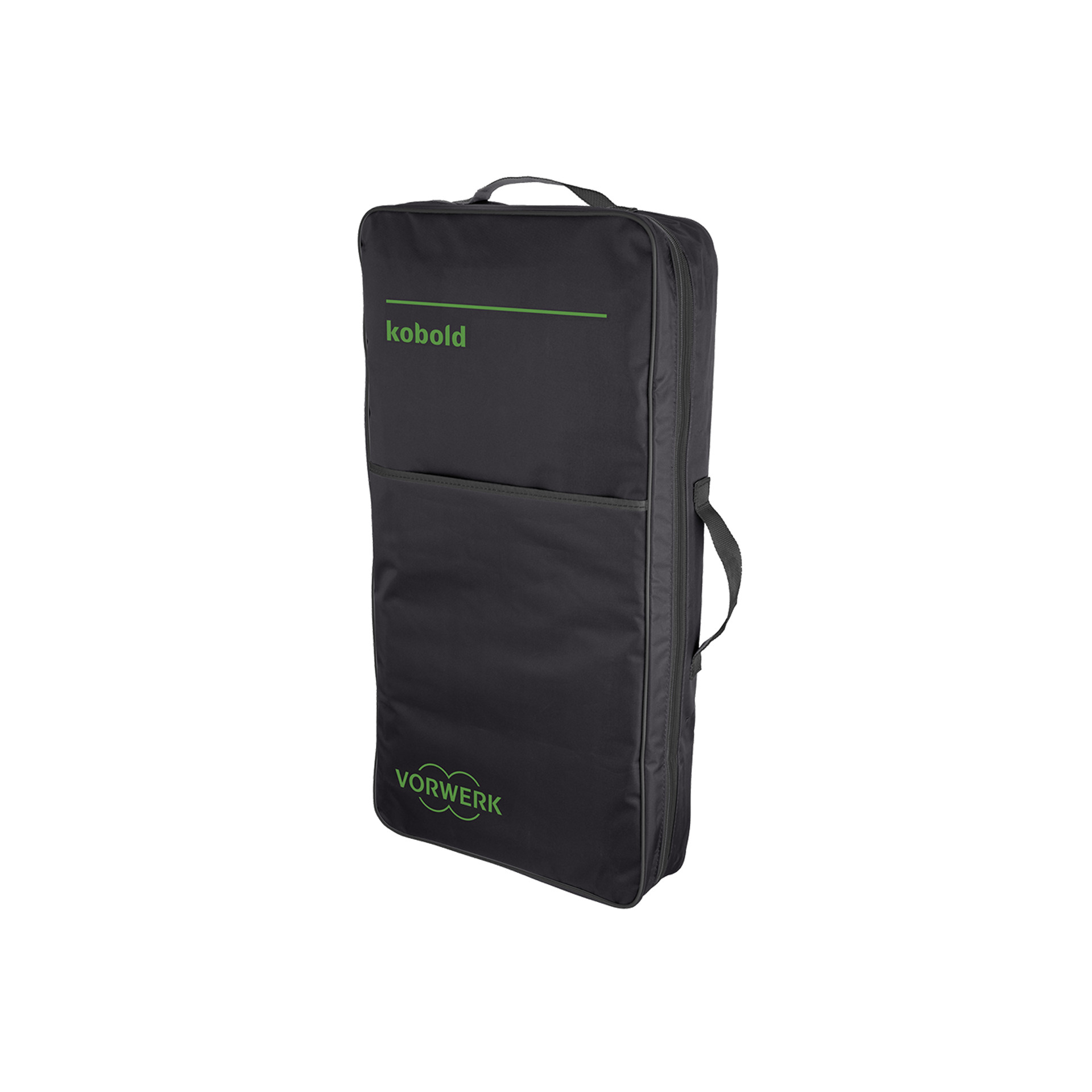 Sac de transport rectangulaire noir avec logo Kobold poignée et poche frontale présenté en angle
