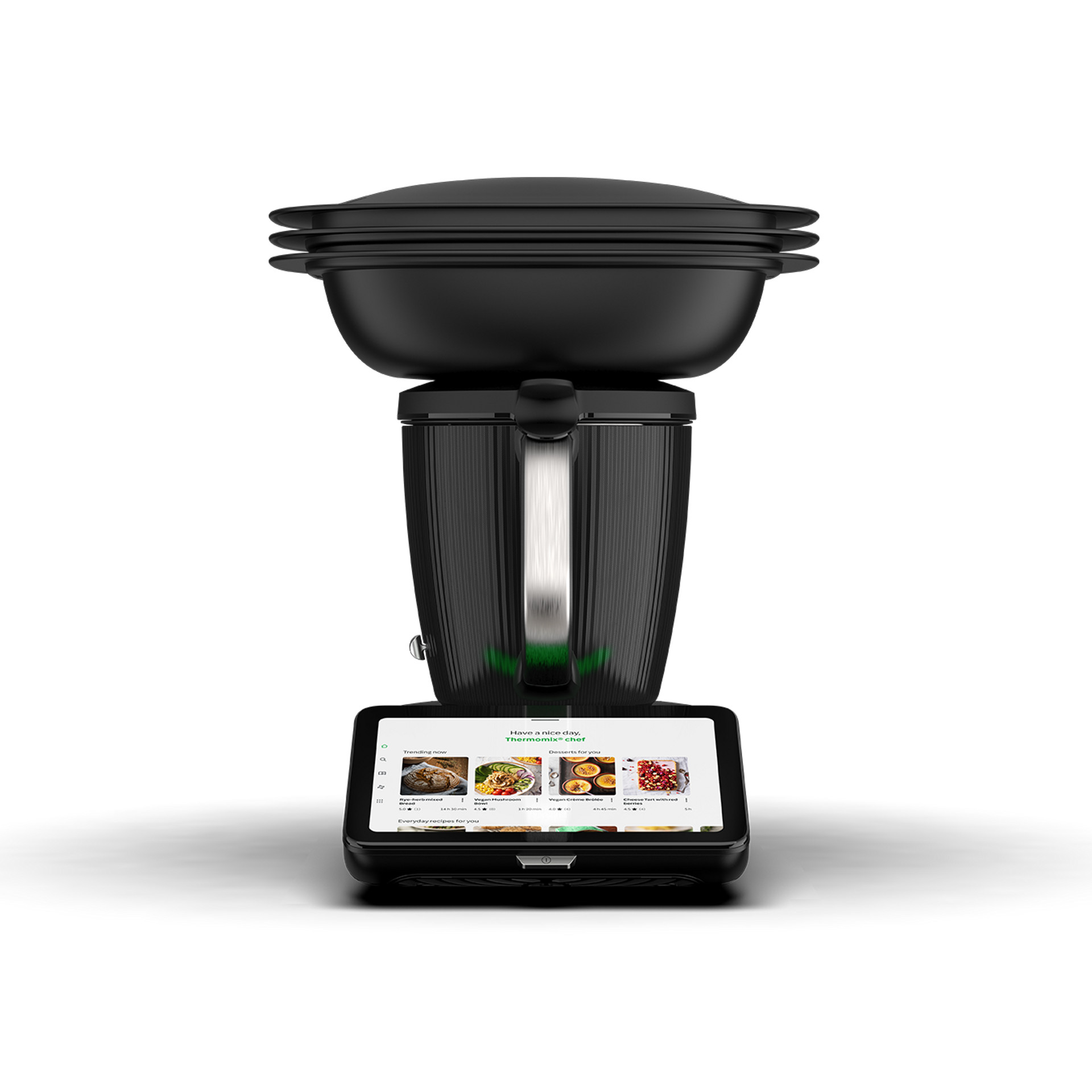 Thermomix TM7 avec Varoma écran tactile et bol fermé vu de face