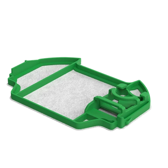 Green rectangular filter insert with white filter material likely a component for a Kobold vacuum cleaner