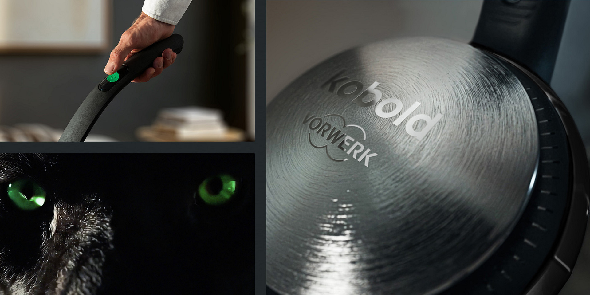 Knopfdruck, grüne Augen eins Panthers, Vorwerk-Logo