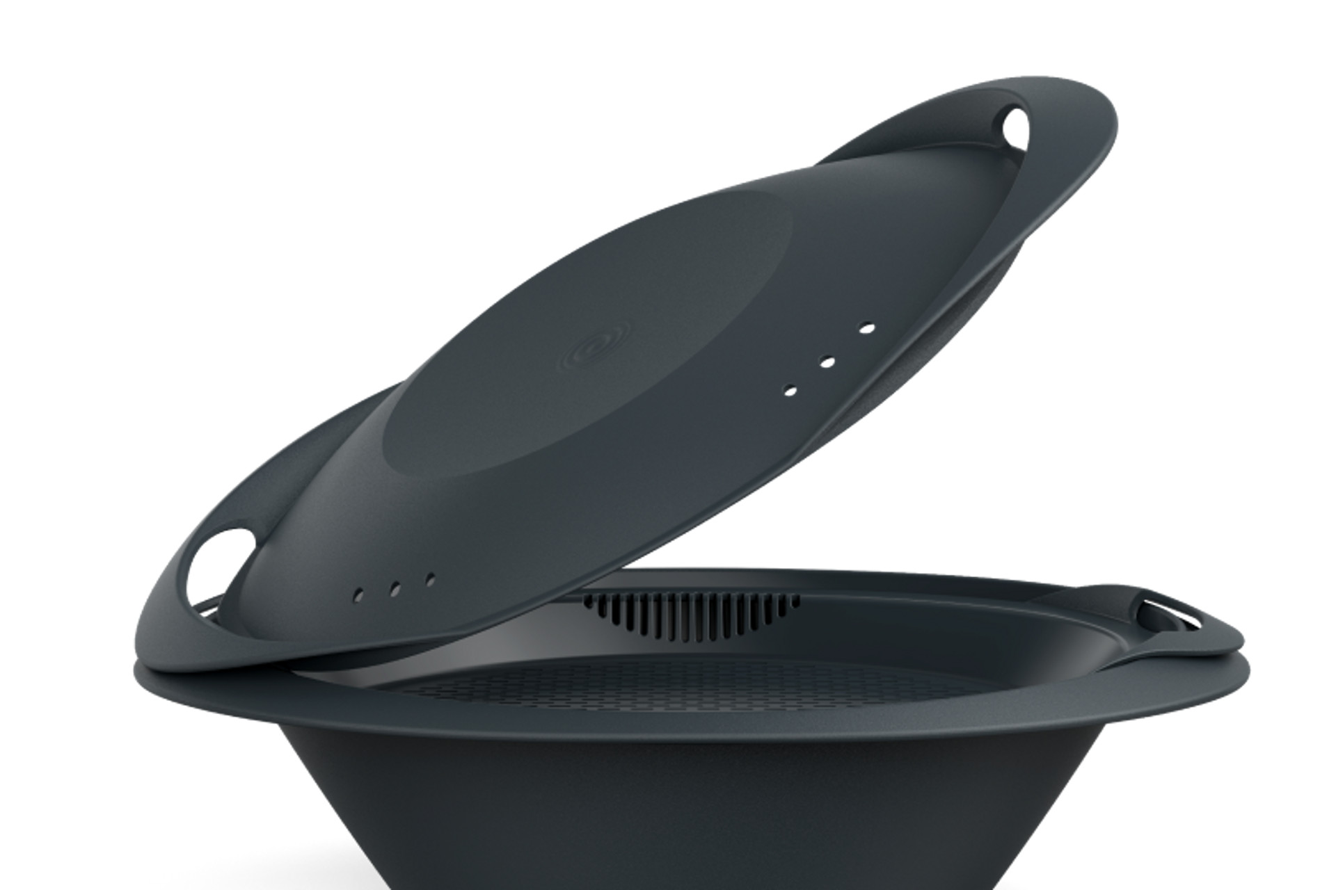 Tapa y recipiente Varoma abiertos para Thermomix® TM6, vistos desde arriba.