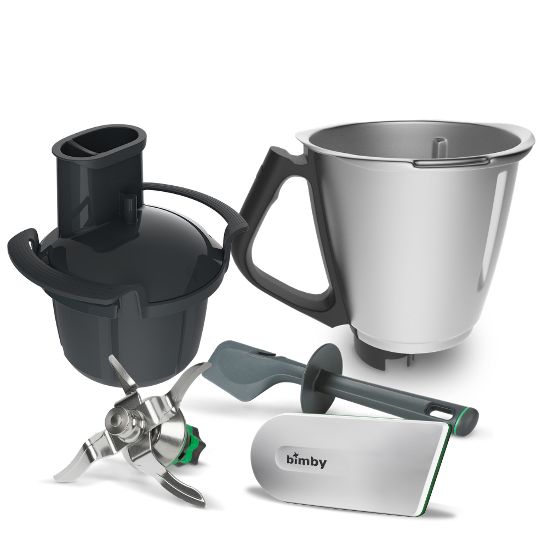 Set accessori Bimby TM6 con Boccale, Gruppo coltelli, Cook-Key, Spatola e Affettatutto.