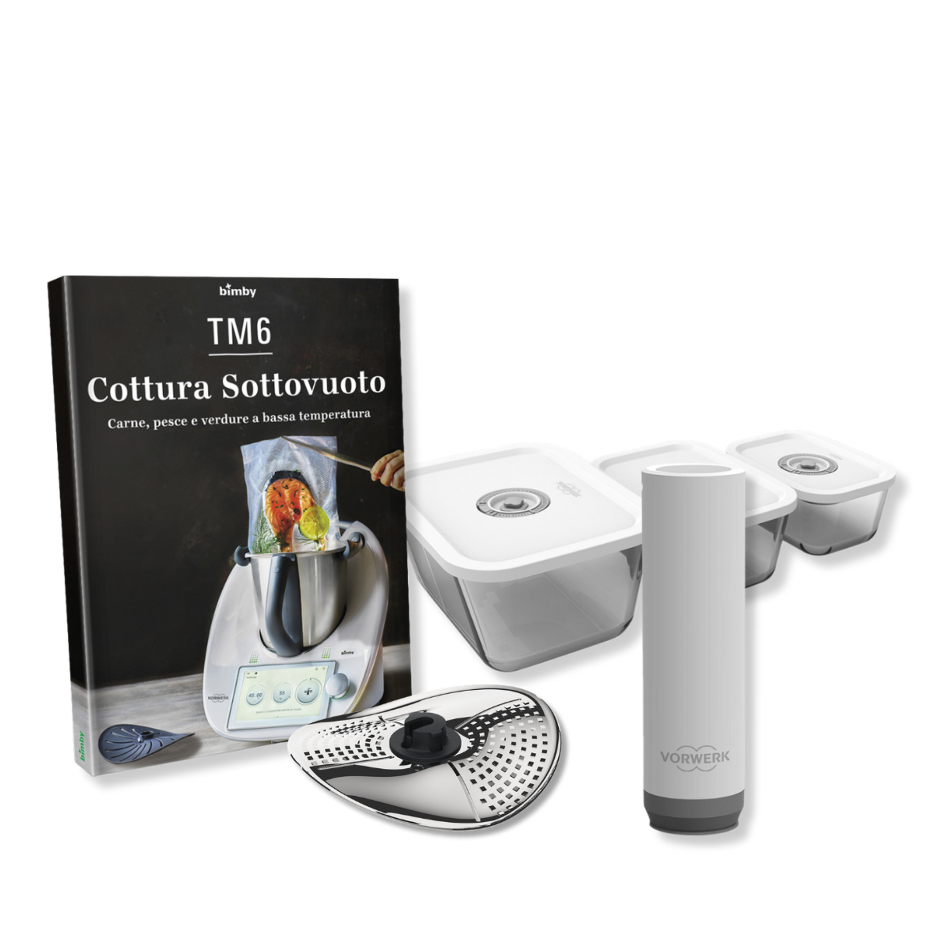 Libro tre contenitori sottovuoto Bimby Sensor e Copri Lame e Pelapatate Bimby per cottura sous vide