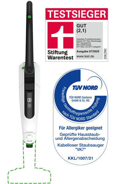 Kobold VK7 Akku-Staubsauger mit Siegel Stiftung Warentest und TÜV Nord