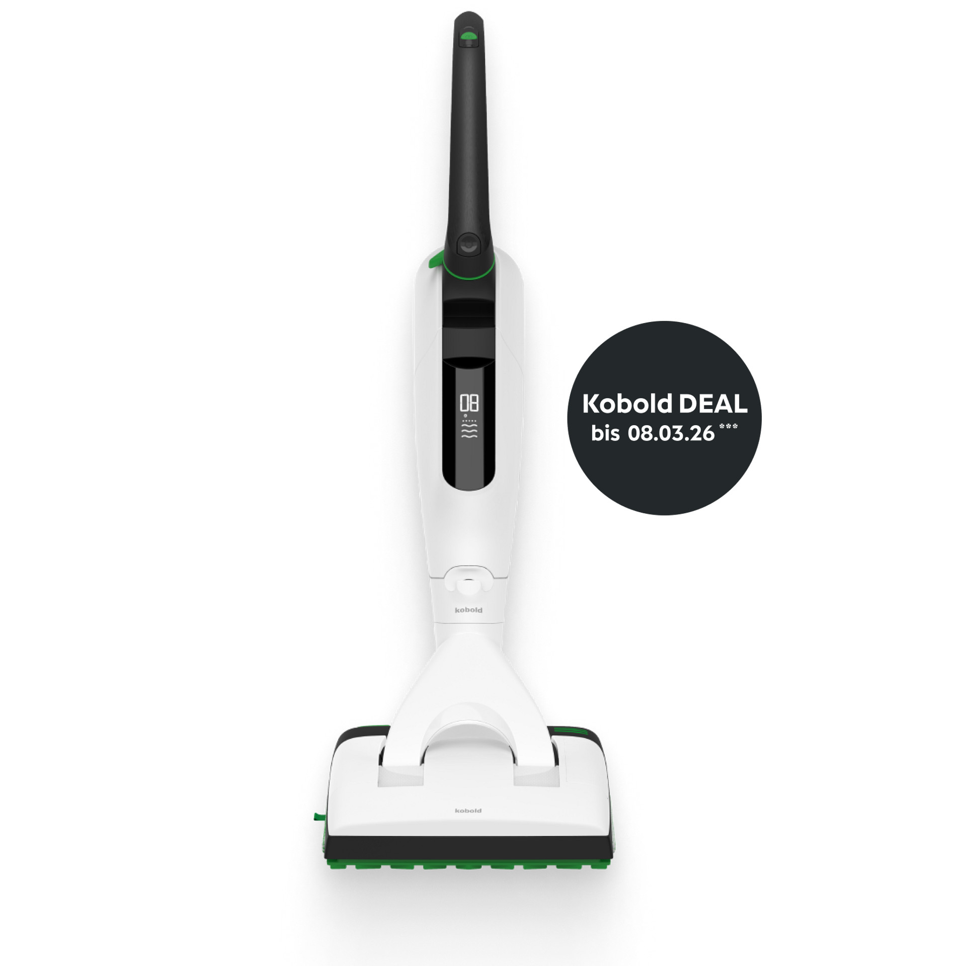 Kobold VK7 Akku-Staubsauger mit SP7 Saugwischer, Frontansicht, Kobold DEAL bis 08.03.26 in Kreis angezeigt.
