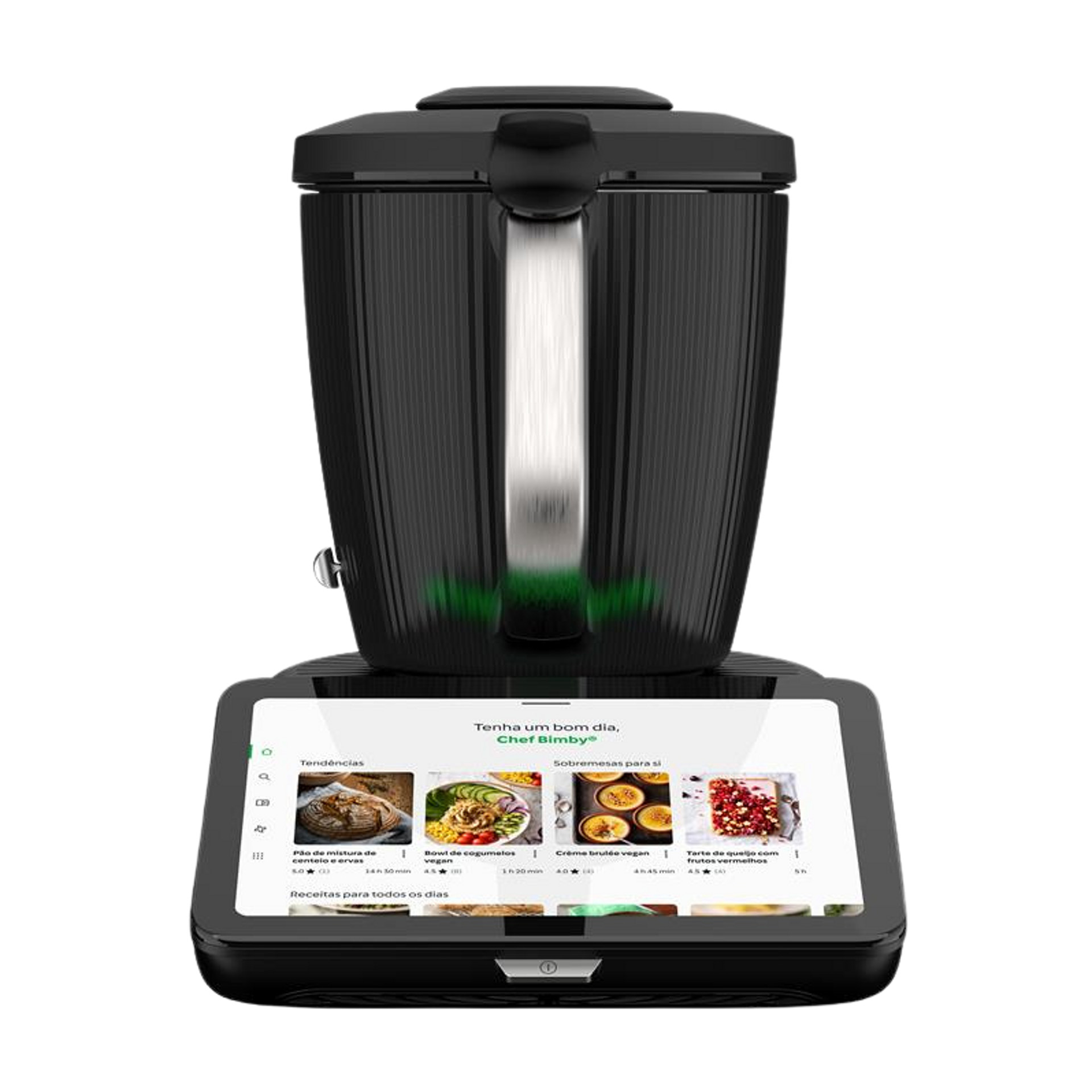 Bimby® TM7 com copo de mistura e touchscreen exibindo receitas.