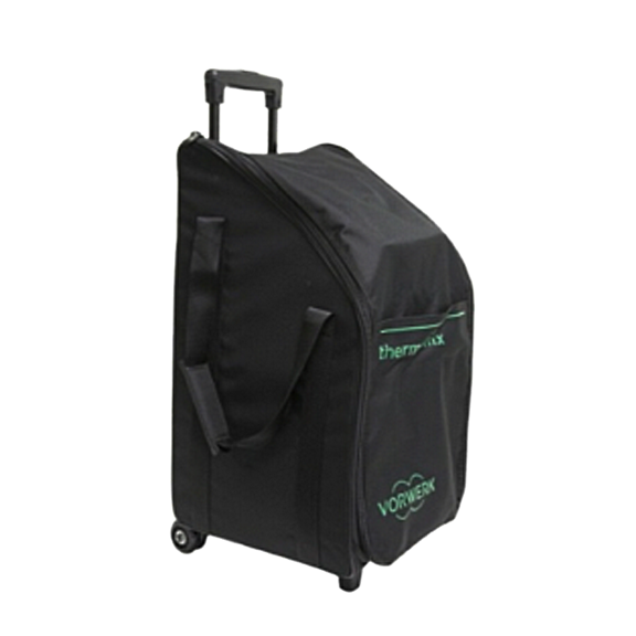 Black Thermomix trolley case with wheels and extendable handle branded with Vorwerk and Thermomix logos