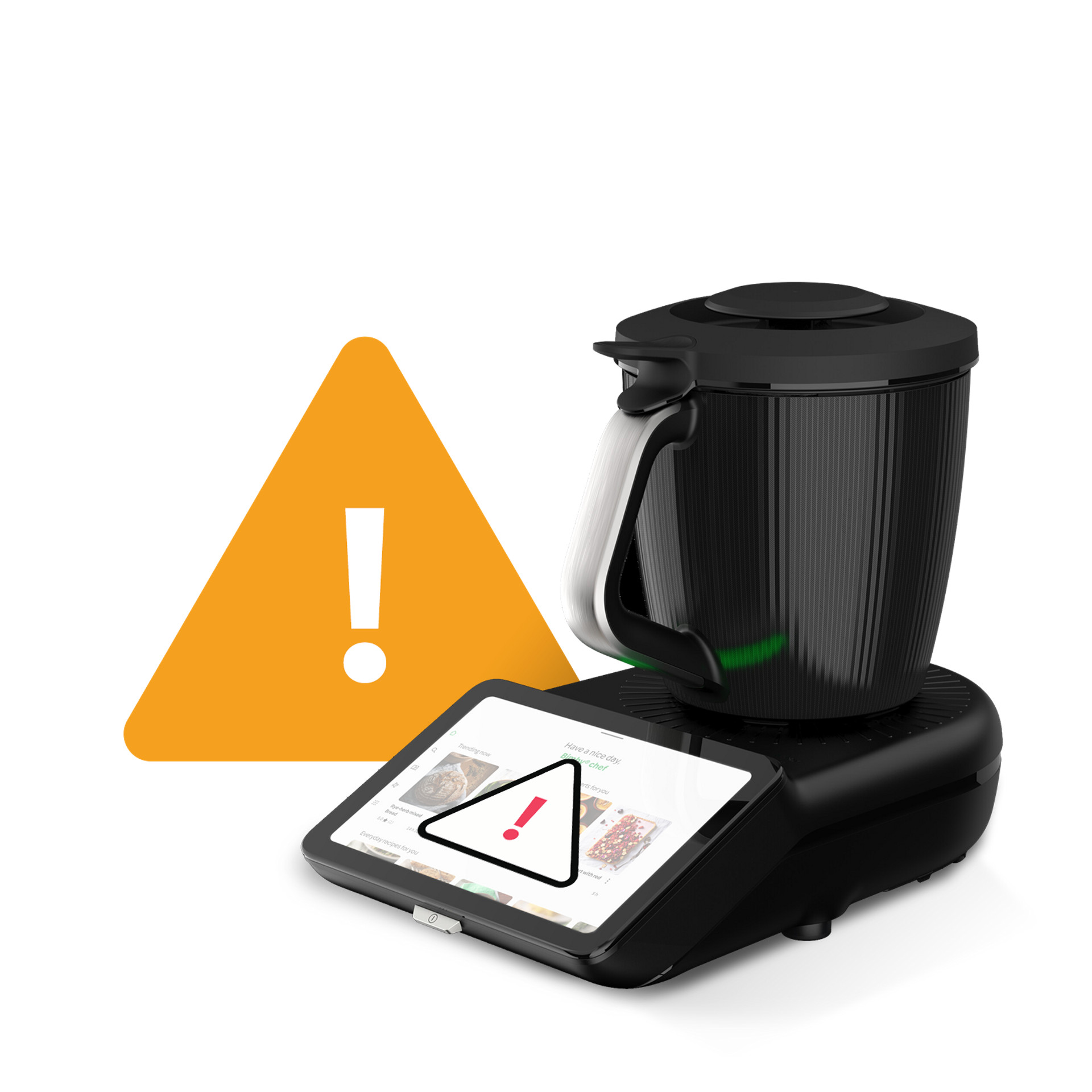 Bimby TM7 con simbolo di avvertimento e icona di allerta sul display per errore o avviso importante.