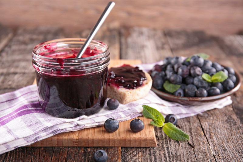 blueberry jam on wooden board